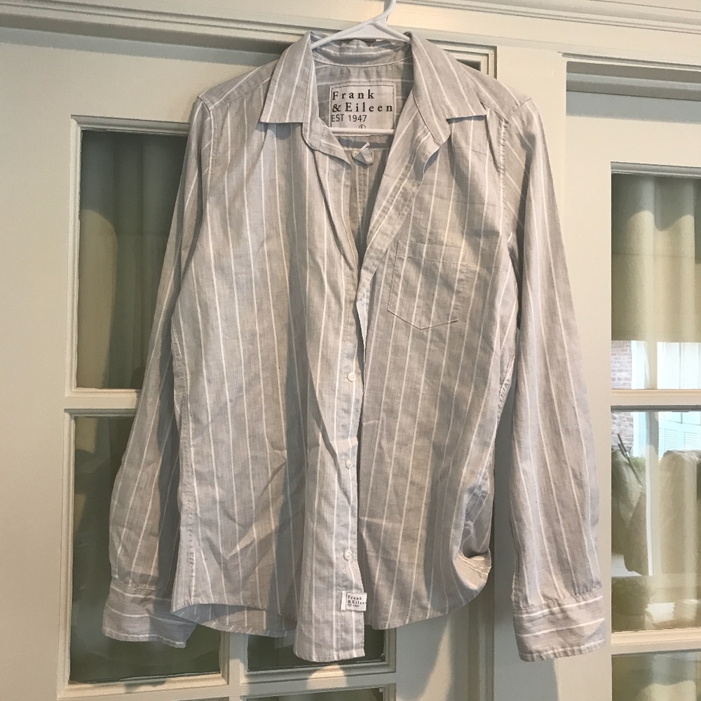 Frank & Eileen Grey/White Stripe Blouse Size L